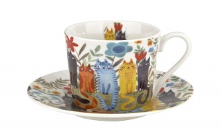 Filiżanka porcelanowa 230 ml + spodek Koty Ogrodowe
