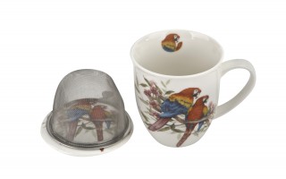 Kubek porcelanowy 400 ml z zaparzaczem PAPUGI ARA