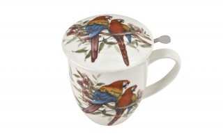 Kubek porcelanowy 400 ml z zaparzaczem PAPUGI ARA