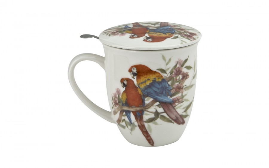 Kubek porcelanowy 400 ml z zaparzaczem PAPUGI ARA