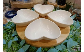 Komplet 4 salaterek na podstawie bambusowej Natural serce