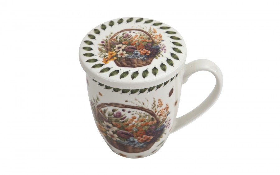 Kubek porcelanowy 360 ml z zaparzaczem Kwiaty Polne