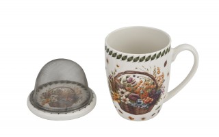 Kubek porcelanowy 360 ml z zaparzaczem Kwiaty Polne