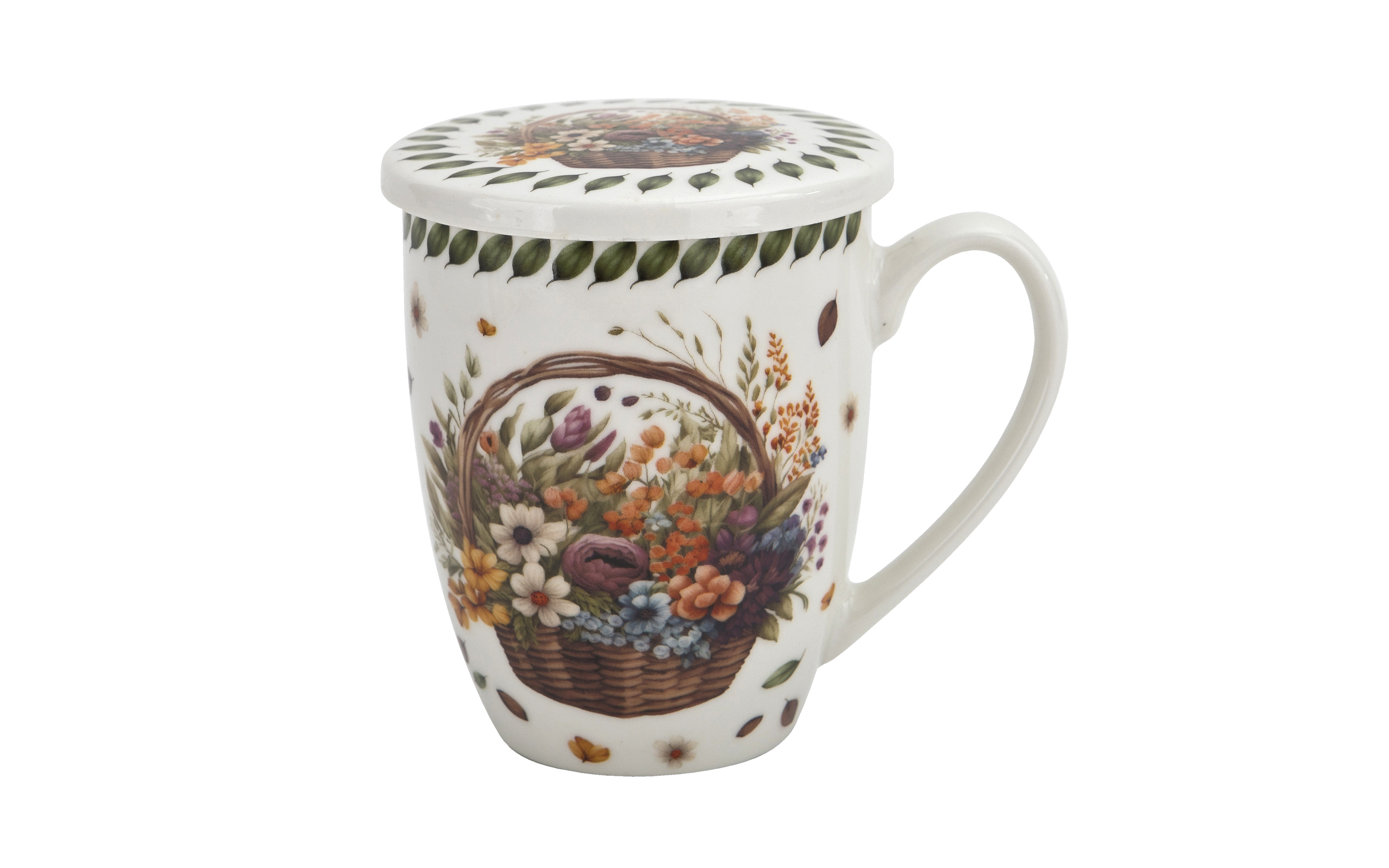 Kubek porcelanowy 360 ml z zaparzaczem Kwiaty Polne