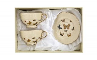 Komplet 2 filiżanek do espresso 125 ml + spodki Motylki