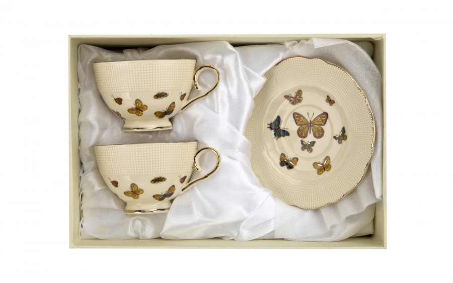 Komplet 2 filiżanek 125 ml + spodki Motylki