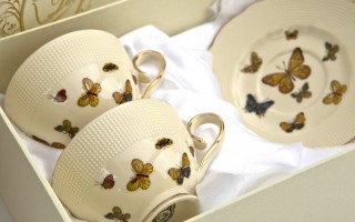 Komplet 2 filiżanek do espresso 125 ml + spodki Motylki