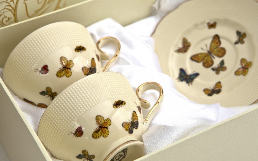 Komplet 2 filiżanek do espresso 125 ml + spodki Motylki