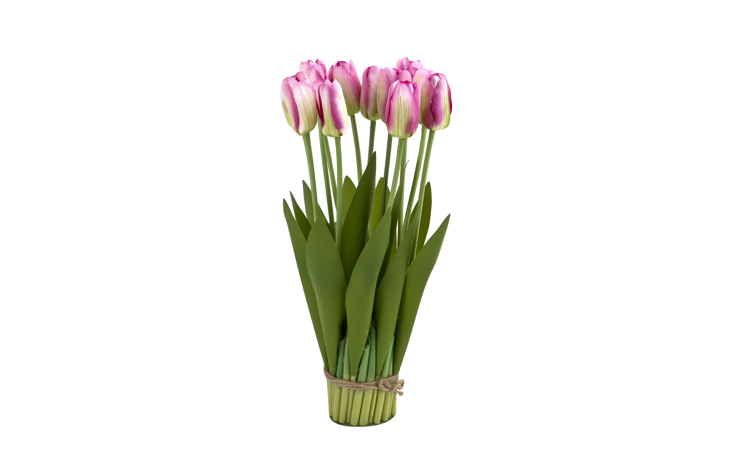 Bukiet 12 sztucznych tulipanw 38 cm rowo-biae