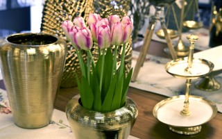 Bukiet 12 sztucznych tulipanów 38 cm różowo-białe