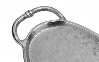 Taca ozdobna patera metalowa z uchwytem srebrna 43 cm