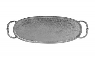 Taca ozdobna patera metalowa z uchwytem srebrna 43 cm