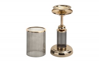 Świecznik szklany kielich 35 cm złoto-czarny