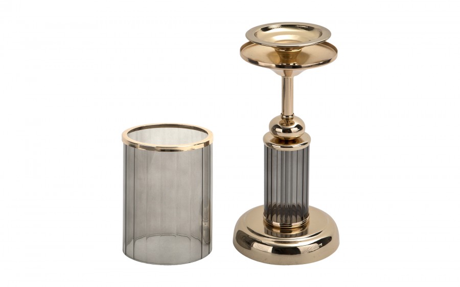 Świecznik szklany kielich 35 cm złoto-czarny