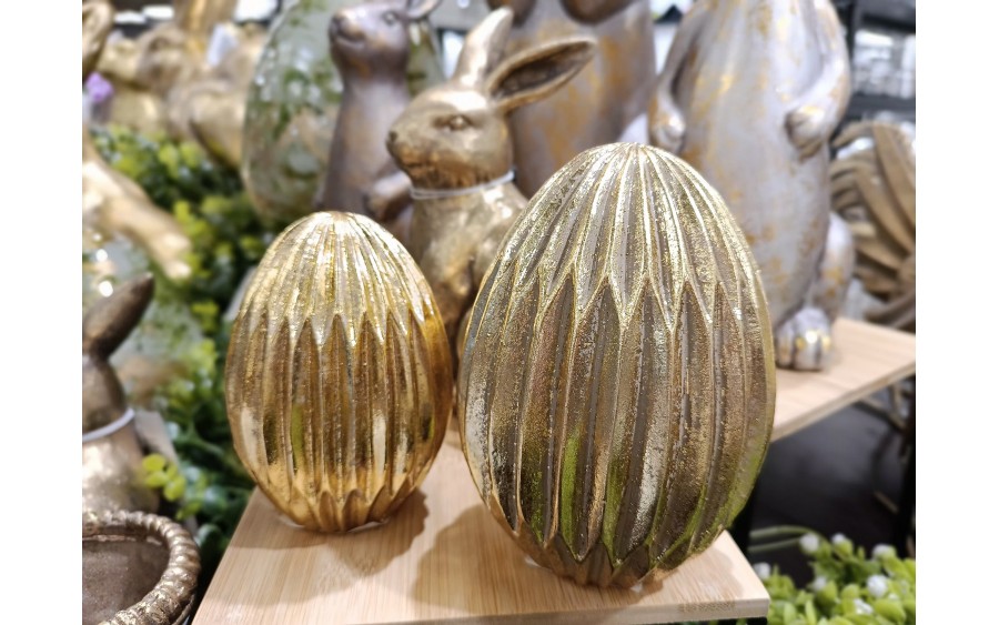 Ozdoba jajko złote karbowane 11,5 cm