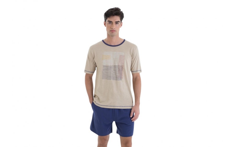 Piżama męska bawełniana rozm. XL Gent L251301 beżowa