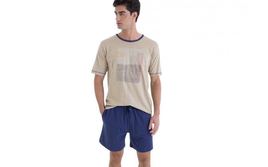 Piżama męska bawełniana rozm. XL Gent L251301 beżowa