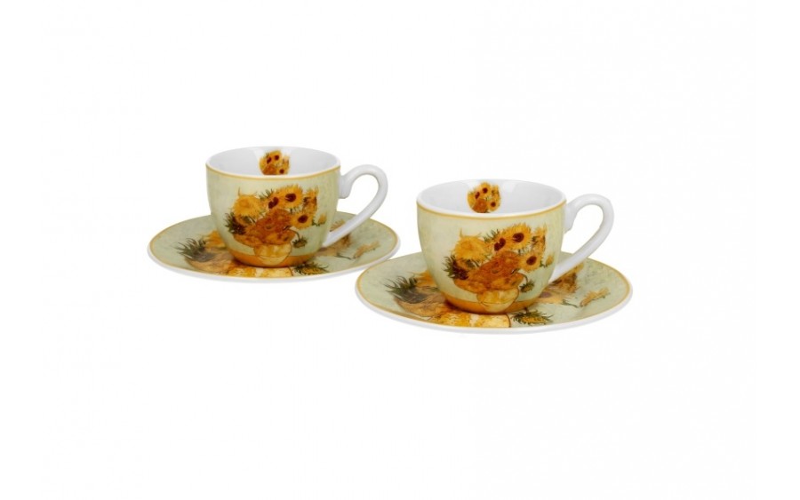 Zestaw 2 filiżanek do espresso 110 ml + spodki Sunflowers