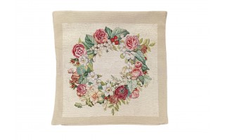 Poszewka dekoracyjna 45x45 cm Wianek z kwiatów Gobelinowa Premium