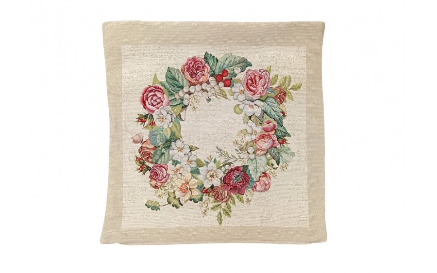 Poszewka dekoracyjna 45x45 cm Wianek z kwiatów Gobelinowa Premium