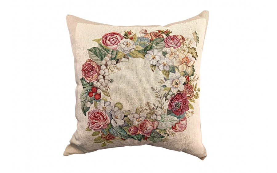 Poszewka dekoracyjna 45x45 cm Wianek z kwiatów Gobelinowa Premium