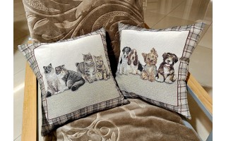 Poszewka dekoracyjna 45x45 cm Pieski krata Gobelinowa Premium