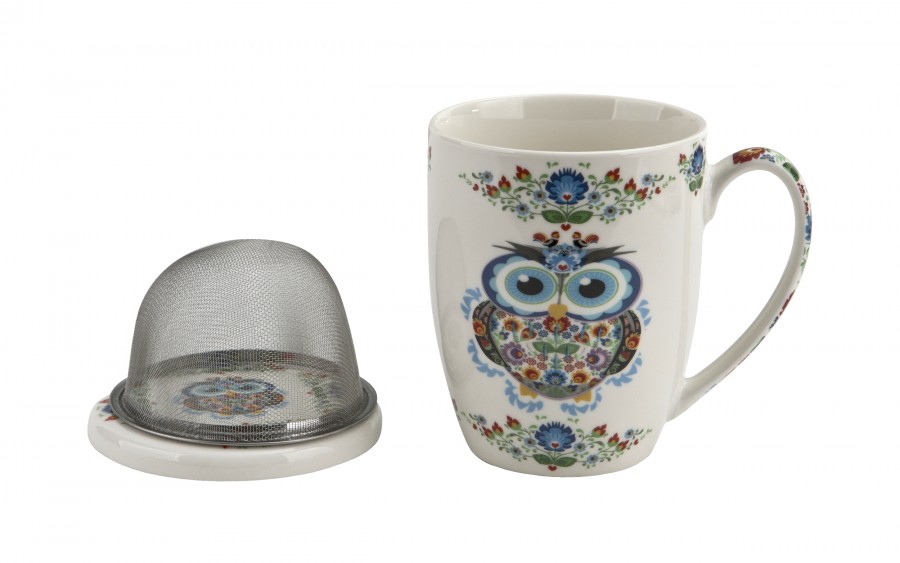 Kubek porcelanowy z zaparzaczem 350 ml Sowa Etno