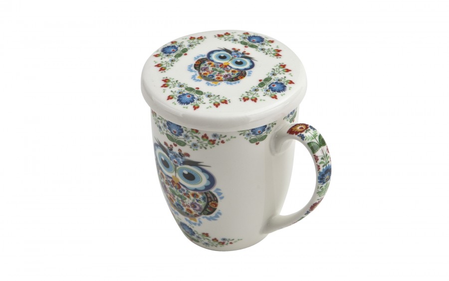 Kubek porcelanowy z zaparzaczem 350 ml Sowa Etno