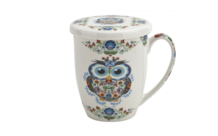 Kubek porcelanowy z zaparzaczem 350 ml Sowa Etno