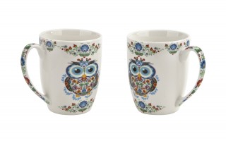 Komplet 2 kubków porcelanowych 350 ml Sowa Etno