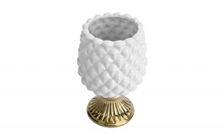 Ceramiczna Osłonka na doniczkę na stopce 26 cm Biało-złota