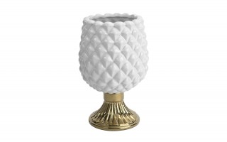 Ceramiczna Osłonka na doniczkę na stopce 26 cm Biało-złota