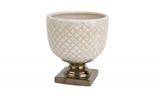 Ceramiczna Osłonka na doniczkę 18,5 cm Biało-złota