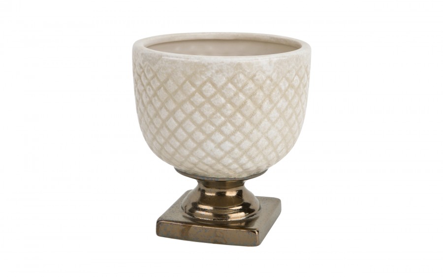Ceramiczna Osłonka na doniczkę 18,5 cm Biało-złota