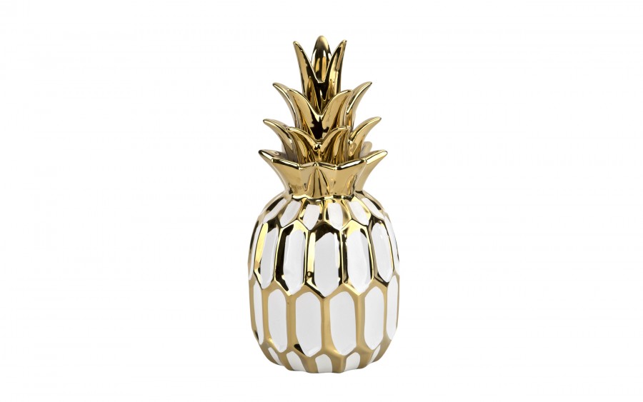 Dekoracja z ceramiki Ananas biało-złoty 164414