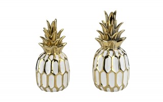 Dekoracja z ceramiki Ananas biało-złoty 164411