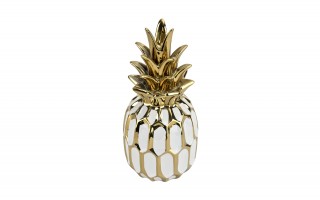 Dekoracja z ceramiki Ananas biało-złoty 164411