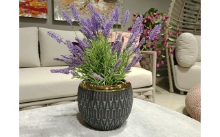 Ceramiczna Osłonka na doniczkę 15,5 cm Czarno-złota