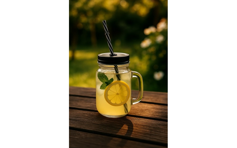 Słoik z uchem/kubek 400 ml z pokrywką