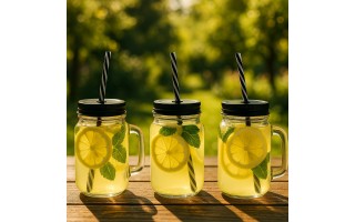 Słoik z uchem/kubek 400 ml z pokrywką