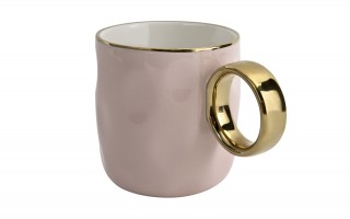 Kubek porcelanowy 300 ml ze złotym uchem różowy 2202