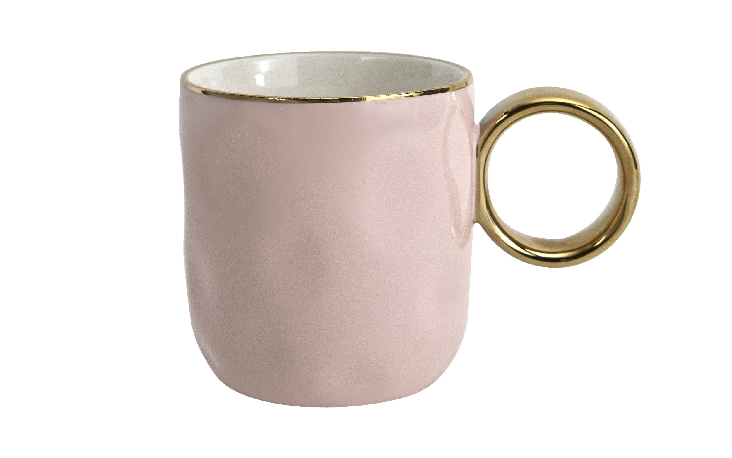 Kubek porcelanowy 300 ml ze złotym uchem różowy 2202
