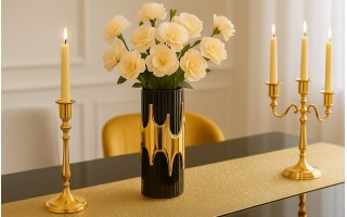 Wazon ceramiczny 30 cm czarno-złoty 154747