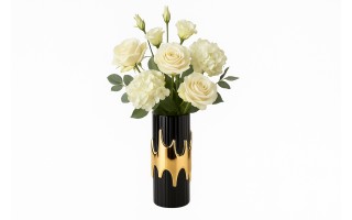 Wazon ceramiczny 30 cm czarno-złoty 154747