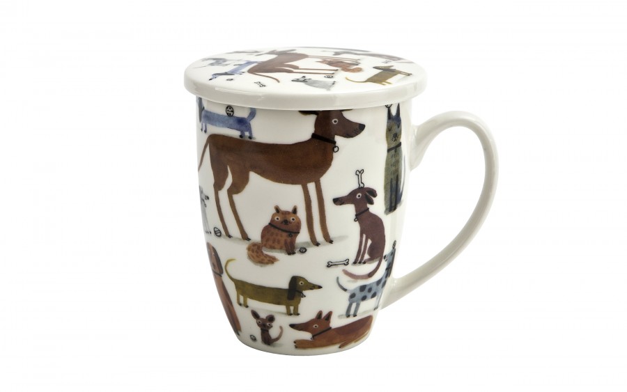 Kubek porcelanowy 360 ml z zaparzaczem Różne Psy