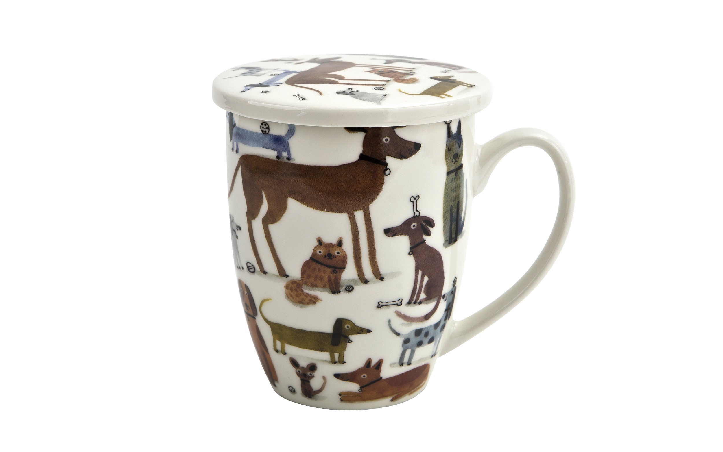 Kubek porcelanowy 360 ml z zaparzaczem Różne Psy