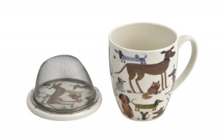 Kubek porcelanowy 360 ml z zaparzaczem Różne Psy
