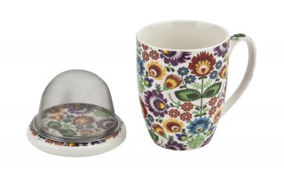 Kubek porcelanowy 350 ml z zaparzaczem Łowicz