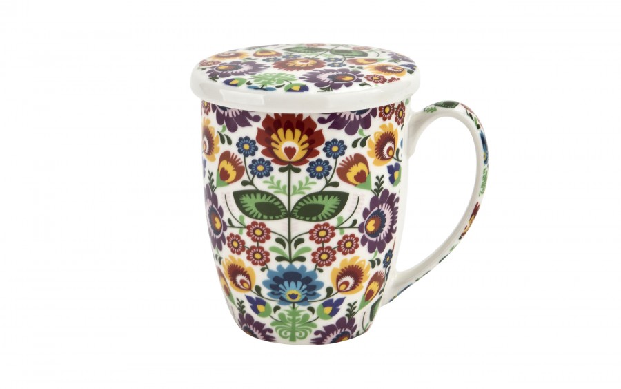 Kubek porcelanowy 350 ml z zaparzaczem Łowicz