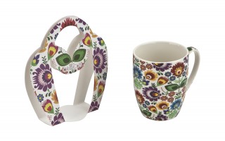 Kubek porcelanowy 350 ml Łowicz w koszyczku